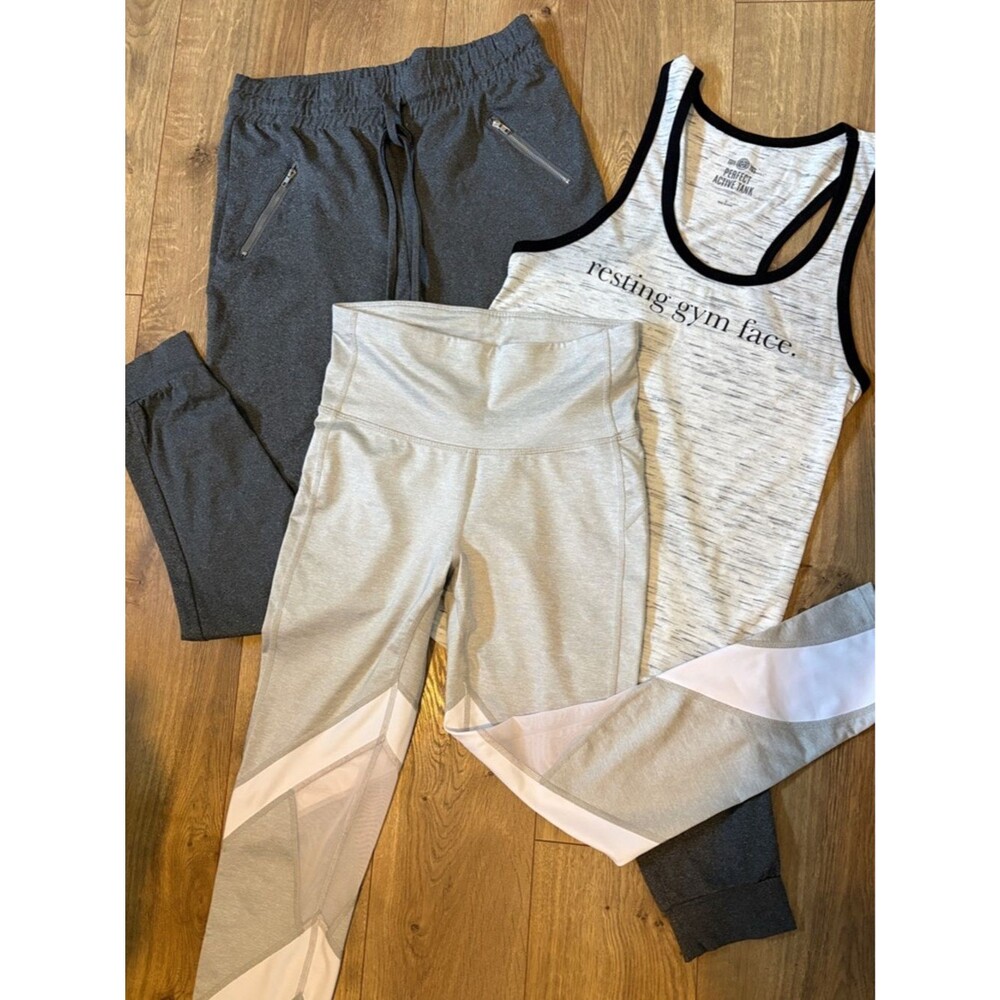 Xersion Grey & White Activewear Set- Leggings, Jogger, Tank Set